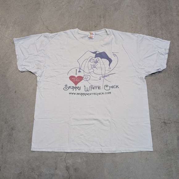 Y2K Fruit Of The Loom Men's XL I Heart Skinny White Chick Shirt - Picture 1 of 6